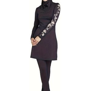 Vrouwelijk Conservatief Plus Size 3- Set, Effkleurig Zwemkleding, Digitale Bloemenprint, Hoge Hals, Stretch Polyester, Casual Stijl, Midden-Oosterse Traditionele Kleding