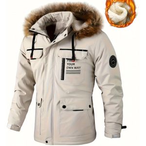 Warme Fleece-parka Met Capuchon Voor Heren, Casual Jas Met Meerdere Zakken Voor Herfst-winter