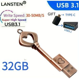 LANSTEN Flash Drive 8GB 16GB 32GB 64GB 128GB USB 3.1 Metal Key Sleutelhanger USB Pen Drive Geheugenstick Tablet U-Schijf met USB3.1 naar TYPE-C Adapter