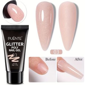 PUENTE 30g Glitter Poly Nagelgel, Nude Roze Glinster Acryl Gel Vingerverlenging Semi-Permanente Snelle Bouwgel Lak, Hypoallergeen, Afweekbaar, LED-Lamp Uithardend, Thuis- en Salongebruik