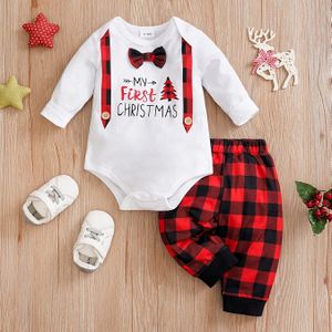Kerstmis Baby Boy Outfit Mijn Eerste Kerstmis Babykleding Gentleman Romper Rode Broek Maanden, Buitenkleding