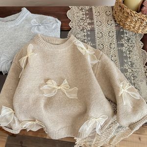 Elegante trui met mouwen voor meisjes - Zachte top met lange mouwen en strikdetail, comfortabele herfst- en wintertrui voor dagelijkse & formele outfits, gebreid
