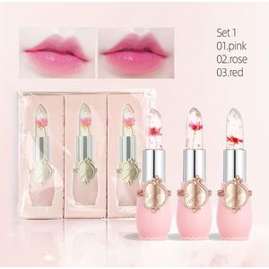 3-delige EMAYMEI Vochtige Jelly Lippenstift Set - Kleurveranderend, Langhoudende Matte Afwerking voor Alle Huidtypes, Roze Tinten in Bloemendesign Tubes