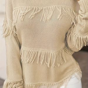Stijlvolle Off-the-Shoulder Trui met Franjes, Ideaal voor Dagelijks Gebruik en Vakantiebijeenkomsten – Lange Mouwen Pullover