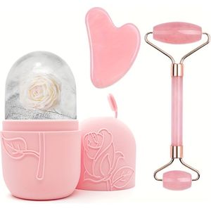 3 Gezichtsbeauty Massage Gereedschapsets, Inclusief Roller Massager, IJseroller en Schraapbord voor Lichaam en Rug, Elk Stuk Heeft een Licht Anders Textuur