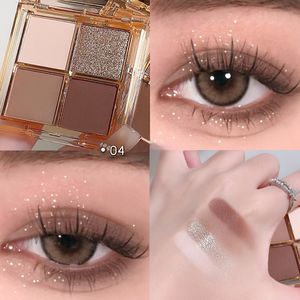 FAMOTY 4-Kleuren Oogschaduwpalet - Matte & Glanzende Afwerkingen, Aardetinten voor Dagelijkse Make-up, Zachte Melkthee Tinten voor Studenten