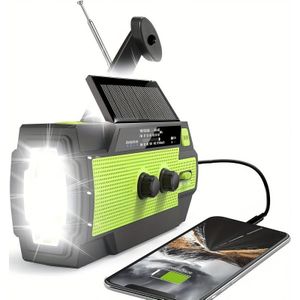 Multifunctionele Noodweerradio, Draagbare Handbediende Radio met Zonne-energie, FM/AM Radio, - Zaklamp, Bewegingssensor Nachtlampje, USB Telefoon Oplader