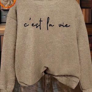 Dames Casual Ronde Hals Trui — Lange Mouwen Top met " Life" Letterprint