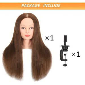 100% Echt Menselijk Haar Mannequin Hoofd voor Haarverzorgingspraktijk - Krullend, Recht, Verf, Blowout, Vlechten, Hoed Display, Haar Knippen Oefenen, Make-up Oefenen - Klemhouder Inbegrepen
