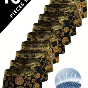 10 stukken heren zwarte en gouden Griekse stijl boxershort - Zacht, ademend, stretchende ondergoed met elegante hiërogliefprint voor dagelijks casual