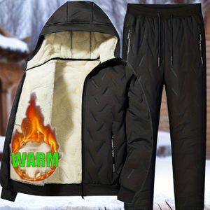 Herfst-Winter Herenpak met Capuchon, Warm en Dik, Tweedelige Set met Lange Broek, Geen Koppeling Nodig, Dik en Pluizig voor Herfst en Winter, Zweetbestendig