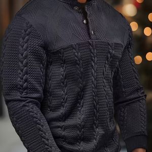 Herenmode Jacquard Fleece Comfortabel Zacht Lente/Herfst Lange Mouw Textuur Stof Nieuw Outdoor Shirt Elastische Zoom Geribbelde Patchwork Outdoor Sport Henry Shirt