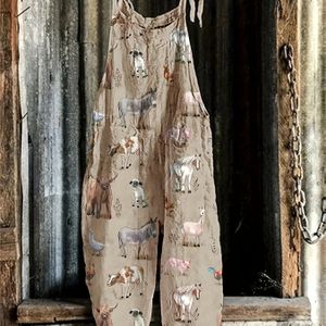 Chique Vintage-Geïnspireerde Dierenprint Jumpsuit met Strikdetail - Mouwloos, Wijde Pijpen Overall voor Vrouwen - Perfect voor Lente/Zomer
