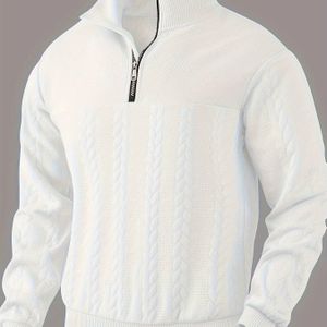 Heren Casual Jacquard Gebreide Kwart-Rits Pullover, Zachte Polyester Lange Mouw T-Shirt Voor Herfst/Lente Buitenkleding