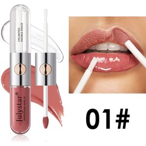 1pc Julystar Dubbele Lip Glaze, Langdurige Waterdichte Lip Oil, , Eenvoudig aan te brengen, Alle Huidtypes, Multi-Tone Collectie - Roze, , Oranje,