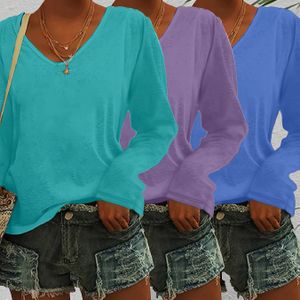 3 stuks Kleur V-hals Lange Mouwen Losse Tops, Wasmachinebestendig - Ideaal voor Lente- en Herfstcasual Kleding & Thuiscomfort