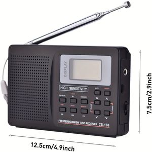 Draagbare FM/AM/SW-radioreceiver met LED-display, op batterijen, niet waterdicht, volledige bandbreedte, eenvoudig te en thuis te gebruiken