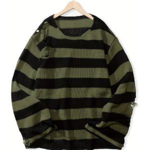 Herensweater met Zwarte en Rode Strepen - Casual Ronde Hals Pullover, Machinewasbaar , Regular Fit, Gebreide Trui, Duurzaam Stof