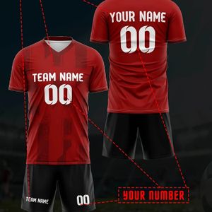 2pcs/set Men's Customizable Football Jersey, Polyester V-neck T-shirt And Shorts, Breathable Quick- Kit, With Personalized Name And Number For Training And Casual Wear, Adult Soccer Uniform