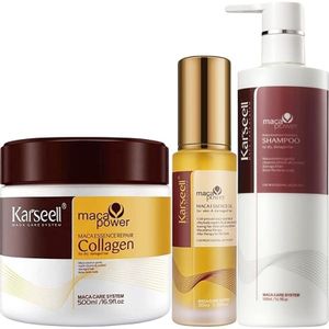 Karseell MACA Collageen Haarmasker + Arganolie Serum + Voedende Herstellende Hydraterende Anti-Friz Shampoo voor , Beschadigd en Haar - Zoutvrij, Geschikt voor Alle Haartypes