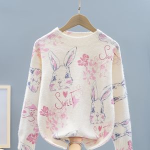 Kersttrui voor Meisjes, Schattige Konijn en Bloemenprint Gebreide Trui voor Buitenvakantie, Geschikt als Paascadeau voor Kinderen - 055