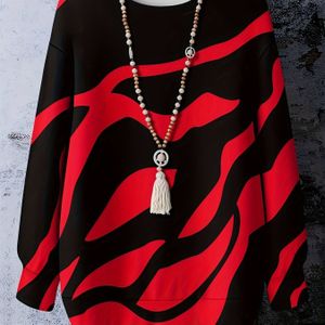 Plus Size, Plus Size Damesmode Casual Minimalistische Color Block Print Ronde Hals Lange Mouw Sweatshirt - Accessoires Niet Inbegrepen