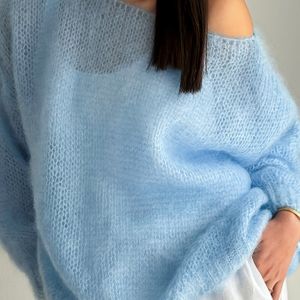 Dames Casual Trui - Zacht & Comfortabel Off-Shoulder Pullover in Lichtblauw, Perfect voor Lente/Herfst, Casual Kleding|Casual Stijl|Comfortabele Pasvorm