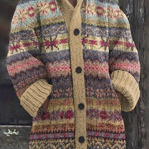 Plus Size, Oversized Hoodie Jas met Dikke Jacquard Gradiënt Tie-Dye Elegante Mode Comfortabele Casual Vintage Commuter Cardigan