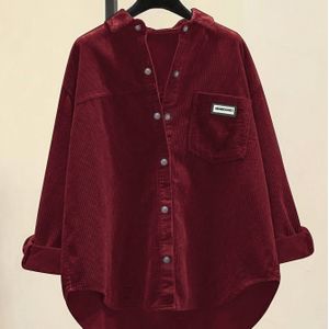 Casual Corduroy Overhemd voor Dames - Lange Mouwen, Geribbelde Textuur, Borstzak, Rood, , Casual Kleding|Ribbed Textuur Overhemd|Corduroy Stof