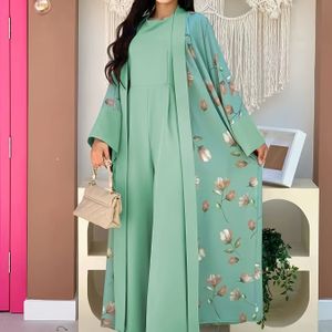 Jumpsuit met Midden-Oosterse Islamitische Print Tweedelige Set voor Vrouwen Zonder Hoofddoek