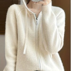 Beige Capuchon Cardigan voor Dames - Ritsjas met Lange Mouwen, Overhemd voor Herfst/Winter, Elegante Office- tot Feestjasje, Casual Winterkleding, Verfijnd Gebreid Katoenen Jas