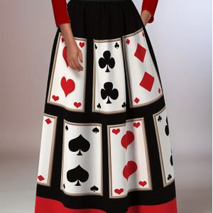Elegante vrouwelijke maxi rok met elastische taille, 125g geweven printstof, geometrische kaartontwerp, rood en zwart, zakdetail, perfect voor feestjes en evenementen.