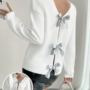 Casual Bowknot Sequins Decor Dames Trui, Geschikt Voor Herfst/Winter