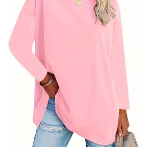 Plus Size Women's Casual Long Sleeve Round Neck Pullover Top - Soft Stretchy, Relaxed Fit Solid Color, Machine Washable Autumn Winter , , Oversized Fashion, Pullover Style