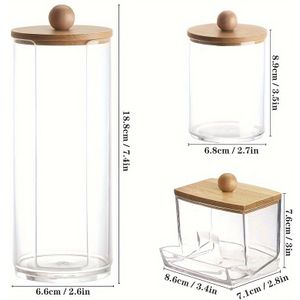 2 stuks/3 stuks Wattenstaafjeshouder Set met Deksel - Doorzichtige Opbergdozen voor Wattenschijfjes, Pads & Flosdraad in Badkamer, Dispenser, Balvormig, Organisatieboxen voor Thuis