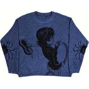 Pullover Trui Met Cartoon Grafisch , Casual Losse Trui Met Ronde Hals En Lange Mouwen, Dameskleding