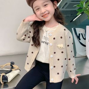 Meisjes Casual Crew Neck Sweater, Herfst/Winter Gebreide Cardigan met Overal Print, Rib-Knit Lange Mouw Top, Regular Fit, 94.7% Polyester 5.3% Spandex, Dikke Fleece-Lined - Maten voor Kinderen