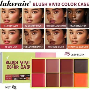 Lakerain 8-kleurige crème blush palette - Natuurlijke make-, Eenvoudig aan te brengen waterdicht en zweetbestendig, Veelzijdig voor blush en oogschaduw, Zacht melkachtig