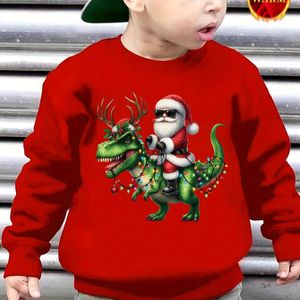 CHICFULL Jongens Kerst Santa Claus Rijdende Print Fleece-gevoerde Sweatshirt - Gezellige Ronde Hals Casual Pullover, All-Seizoen Veelzijdige Feestdagen & Casual Kleding, Festief Grafisch Ontwerp