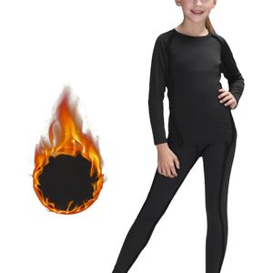 Thermisch Ondergoed Set voor Jongeren voor Herfst/Winter - Gezellige Fleece-Gevoerde Lange Mouwen Top & Leggings, Rekbare Sport Basislaag met Neon Groene Accenten, Machinewasbaar