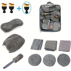 -delige Auto Reinigingsset met 11 stuks Microvezel Reinigingsdoeken, Krasverwijderingspad & Detailing Sponzen - Alles-in-één Auto Wasmachine Set met Bandenborstel, Interieur & Exterieur