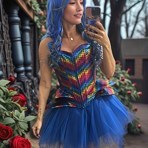 Vis Fosfor Bedrukte PU Body Suit + TUTU Tule Rok, Halloween COSPLAY Thema Set, Podium Performance Feest Set [ Herfst En Winter Stijl]