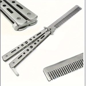 Opvouwbare Kam Roestvrij Staal Oefening Training Vlindermes Kam Baard Snor Borstel Salon Haarstyling Haarstyling Tool