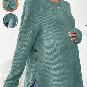 Zwangerschapsjas met Ronde Hals en Lange Mouwen in Kleur voor Lente en Herfst