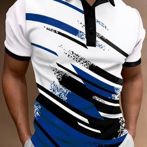 Mannen Zomer Mode Polo Shirt, Casual Geometrisch , Korte Mouw, Reguliere Pasvorm, Gebreid Polyester , 150gsm, Knopen , Licht Stretch - H Stijl