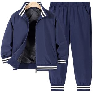 Stijlvolle Jongens Jas met Opstaande Kraag en Rits + Broek Tweedelige Set - Herfst en Winter Buitenkleding, Gestreepte Ontwerp Outfit, voor Buiten