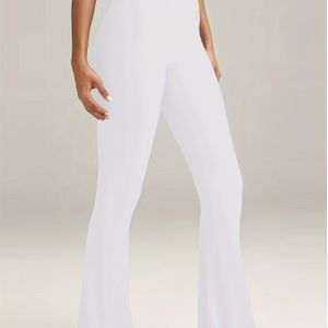 Hoge taille flare broek voor dames - Zacht, stretchy broek met peach butt ontwerp, comfortabel voor casual wear en vakantie, wit, hoge taille leggings