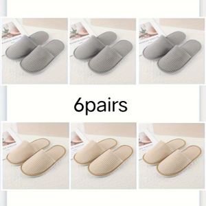 6 Paar Comfortabele Pluche Huissloffen voor Heren - Universele Pasvorm, Getextureerde Stoffen Bovenkant & Voering, EVA , Ronde , Binnen/Reis Slip-On Schoenen