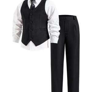 Het Nieuwe Jongensmode Pak, Vest Broek Stropdas Driedelige Outfit voor Schoolseizoen en Feestjes