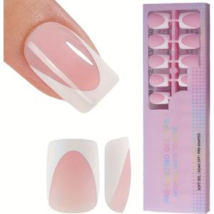 150 stuks Roze & Witte Franse Nageltips, Pre-Lasting , Vierkante Vorm Korte Lengte, Pure Kleur Press-On Nagels, met Acryl Uitbreiding Verwijderbare Tabs voor Vrouwen, DIY Manicure Set